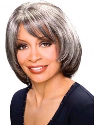 Mid-length Synthetic Capless Gray Wig