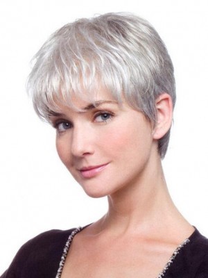 Short Synthetic Lace Front Straight Gray Wig