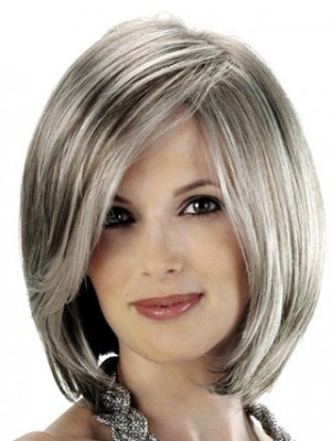 Angled Sides Capless Synthetic Gray Wig
