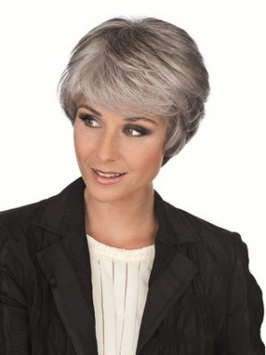 Side Long Fringe Synthetic Capless Gray Wig