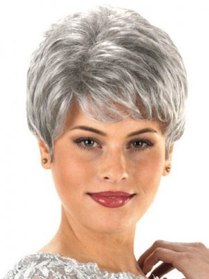 Layer Short Synthetic Capless Gray Wig