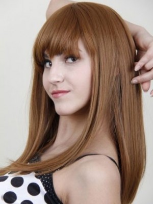 Capless Long Straight Remy Human Hair Wig With Bangs