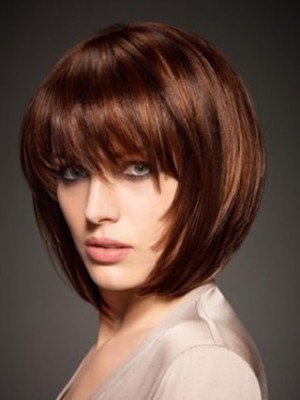 Silky Short Bob Wig With Eye-Length Full Bang