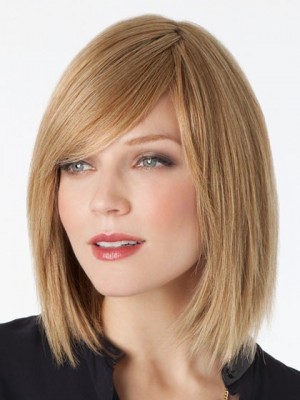 Remy Human Hair Bob Style Lace Wig With Side Swept Fringe