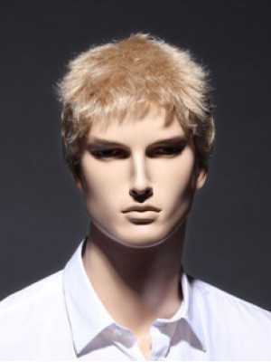 Short Blonde Sassy Full Lace Remy Human Hair Men Wig