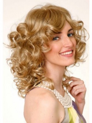 Medium Curly Monofilament Blonde Wig