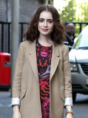 Smooth Lily Collins Lace Front Remy Human Hair Wig