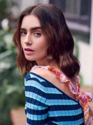 Natural Lily Collins Lace Front Synthetic Wig