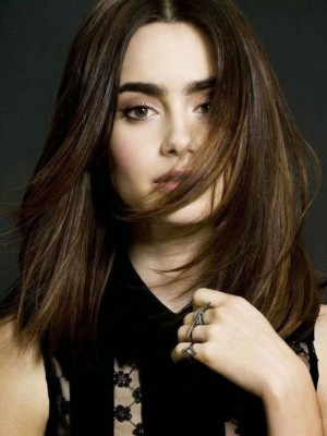 Glamorous Lily Collins Lace Front Remy Human Hair Wig