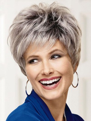 Wonderful Layered Crop-style Gray Wig