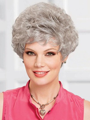Comfortable Short Capless Gray Wig With Curly Layers