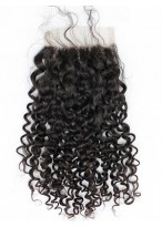 Three-part Kinky Spiral-curly Natural Black Remy Human Hair Lace Closure 