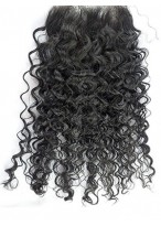 Free Part Curly Natural Black Remy Human Hair Lace Closure  