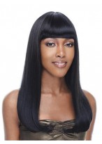 Long Straight Synthetic Lace Front Wig With Bangs 