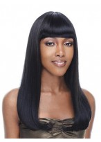Long Straight Synthetic Lace Front Wig With Bangs 