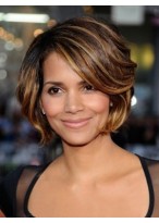 Brown Halle Berry's Side Parting Wavy Wig 