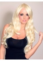 Long Blonde Wavy Wig With Wide Fringe 