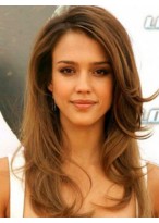 Jessica Alba Rosy Straight Human Hair Lace Front Wig 