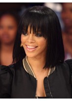 Dark Black Rihanna Bob Style Straight Wig 