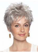 Short Lace Front Synthetic Gray Wig 