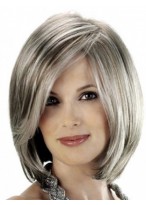 Angled Sides Capless Synthetic Gray Wig 