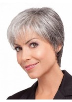 Short Straight Lace Front Gray Wig 