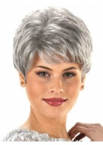 Layer Short Synthetic Capless Gray Wig 
