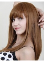 Capless Long Straight Remy Human Hair Wig With Bangs 