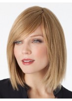 Remy Human Hair Bob Style Lace Wig With Side Swept Fringe 
