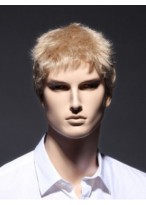 Short Blonde Sassy Full Lace Remy Human Hair Men Wig 