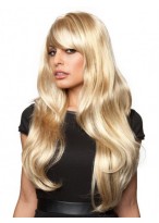 Capless Blonde Wavy Long Wig With Bangs 