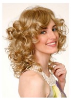Medium Curly Monofilament Blonde Wig 